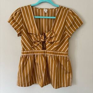 Loft Beach Tie Front Striped Mustard Top